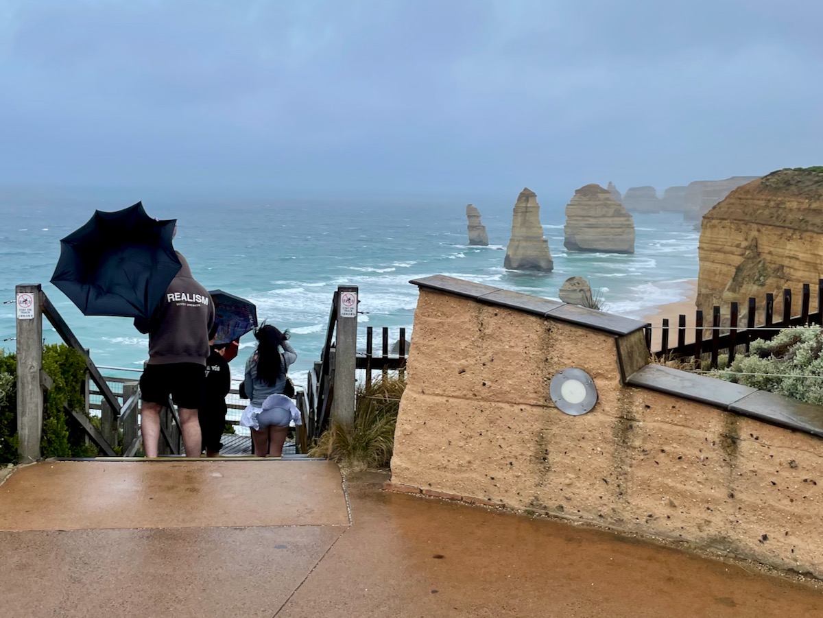 The Twelve Apostles Tourists Windy Wet Day