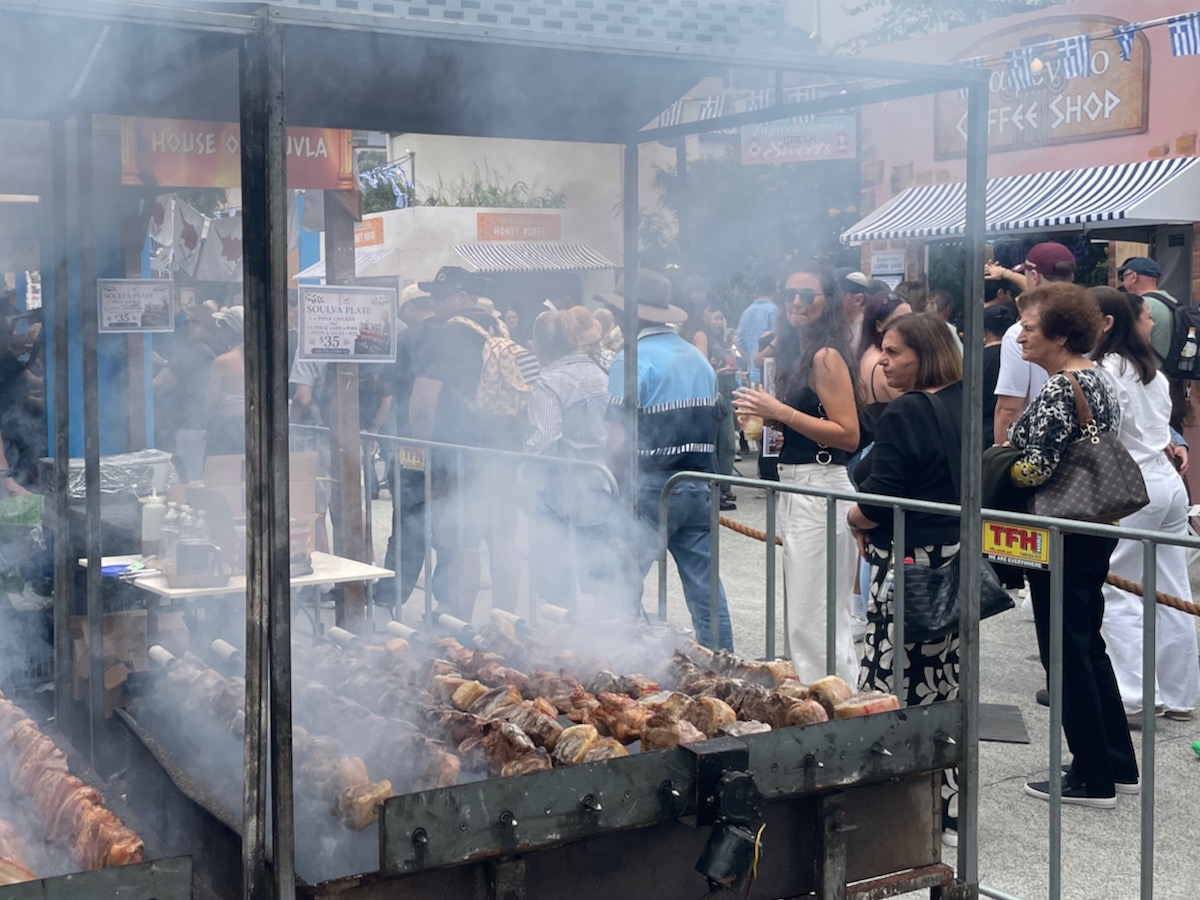 Greek spit roasted meat charcoal Paniyiri Greek Festival