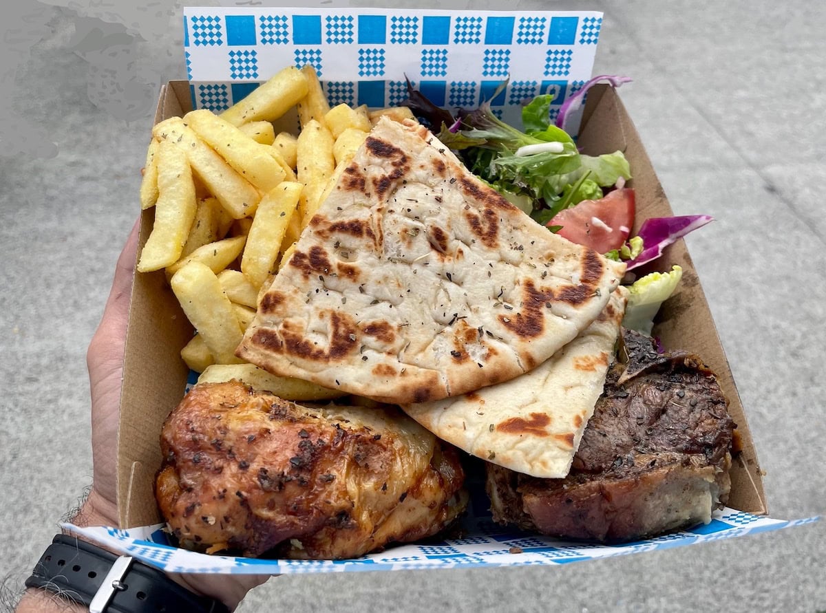 Souvla Plate Lamb Chicken Chips Pita Bread Salad Paniyiri Greek Festival